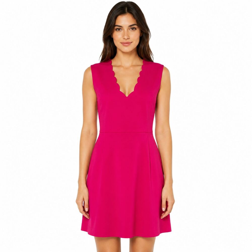French Connection Pink Scallop Neck Sheath Dress Size 10 Event Barbiecore